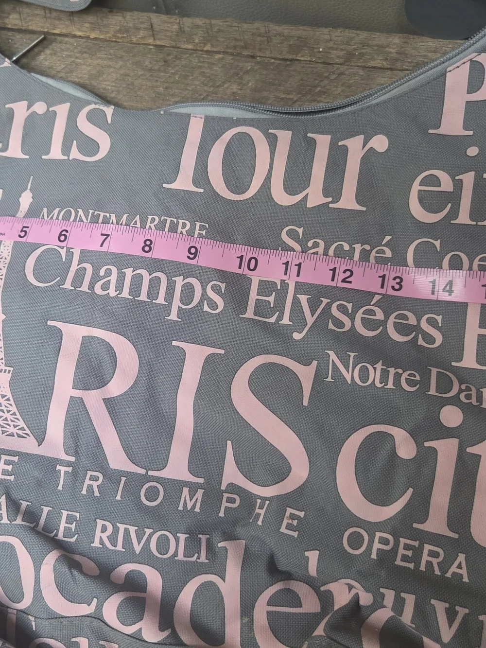New ~ Bought in France ~ Paris Print Grey and Pink Shoulder Bag ~ So Cute! Bin1L